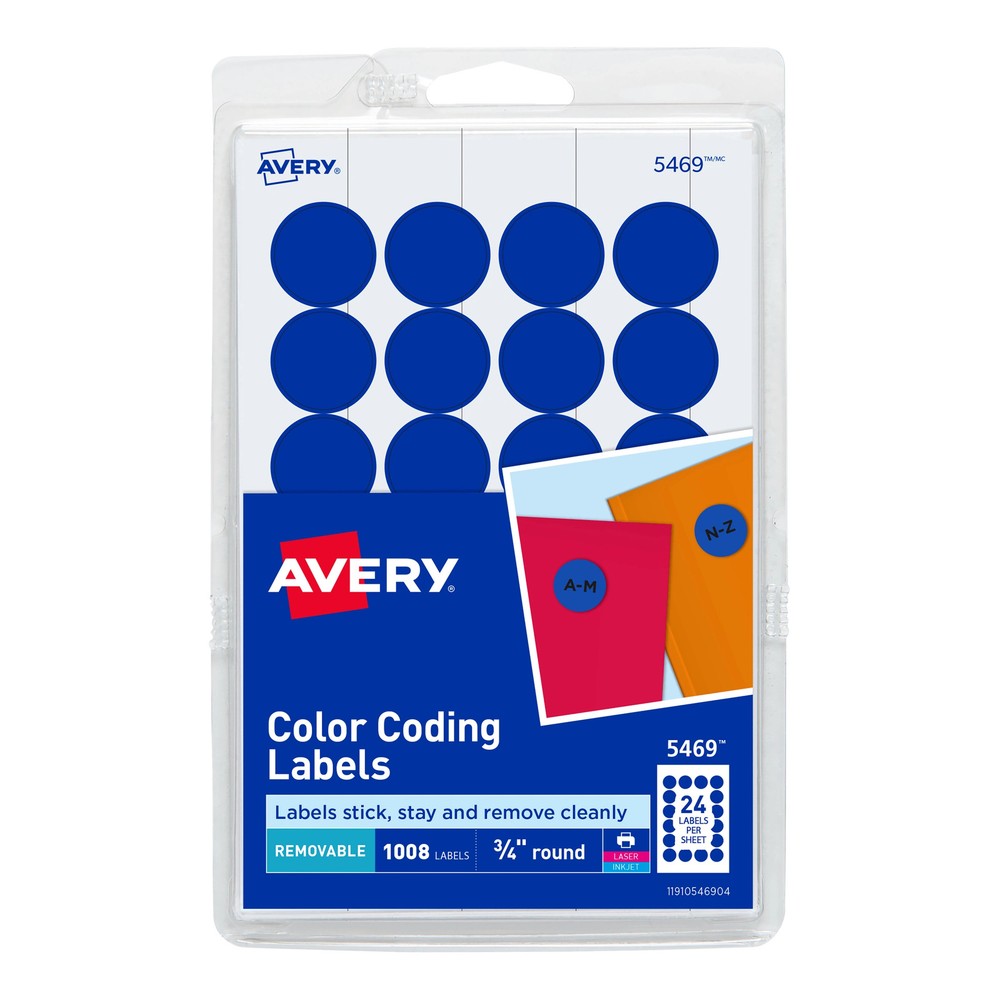 Removable Labels, 3/4" Round, 1008/PK, Dark Blue