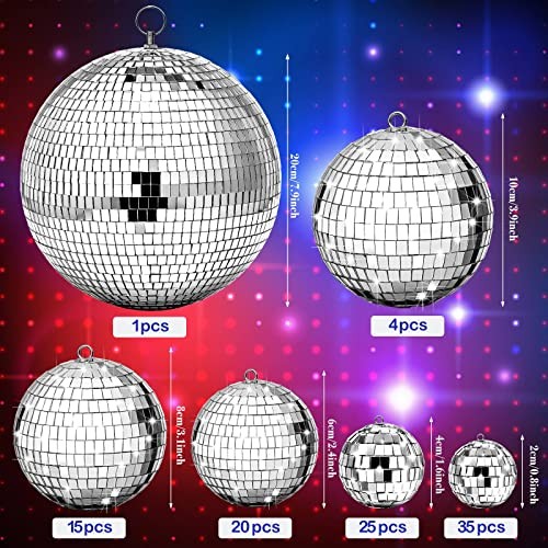100 Pcs Mirror Disco Balls Bulk Assorted Silver Hanging Disco Ball Decor for