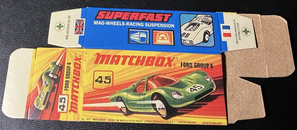 Matchbox Superfast #45 Ford Group 6 ‘71-‘74 Type I Repro Box