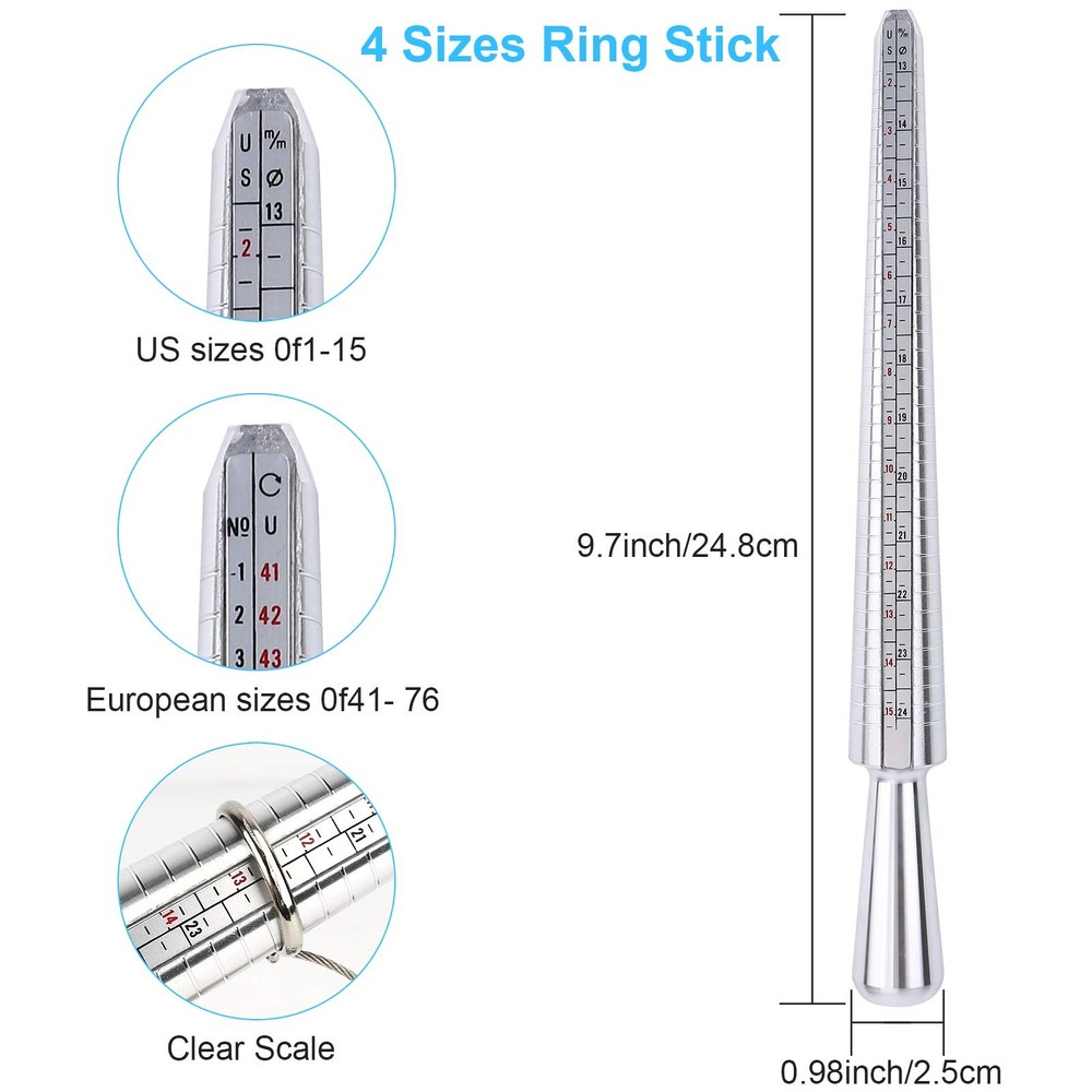 UUBAAR Ring Sizer and Measuring Tool, 5-in-1 Pro Sizing Kit: silver