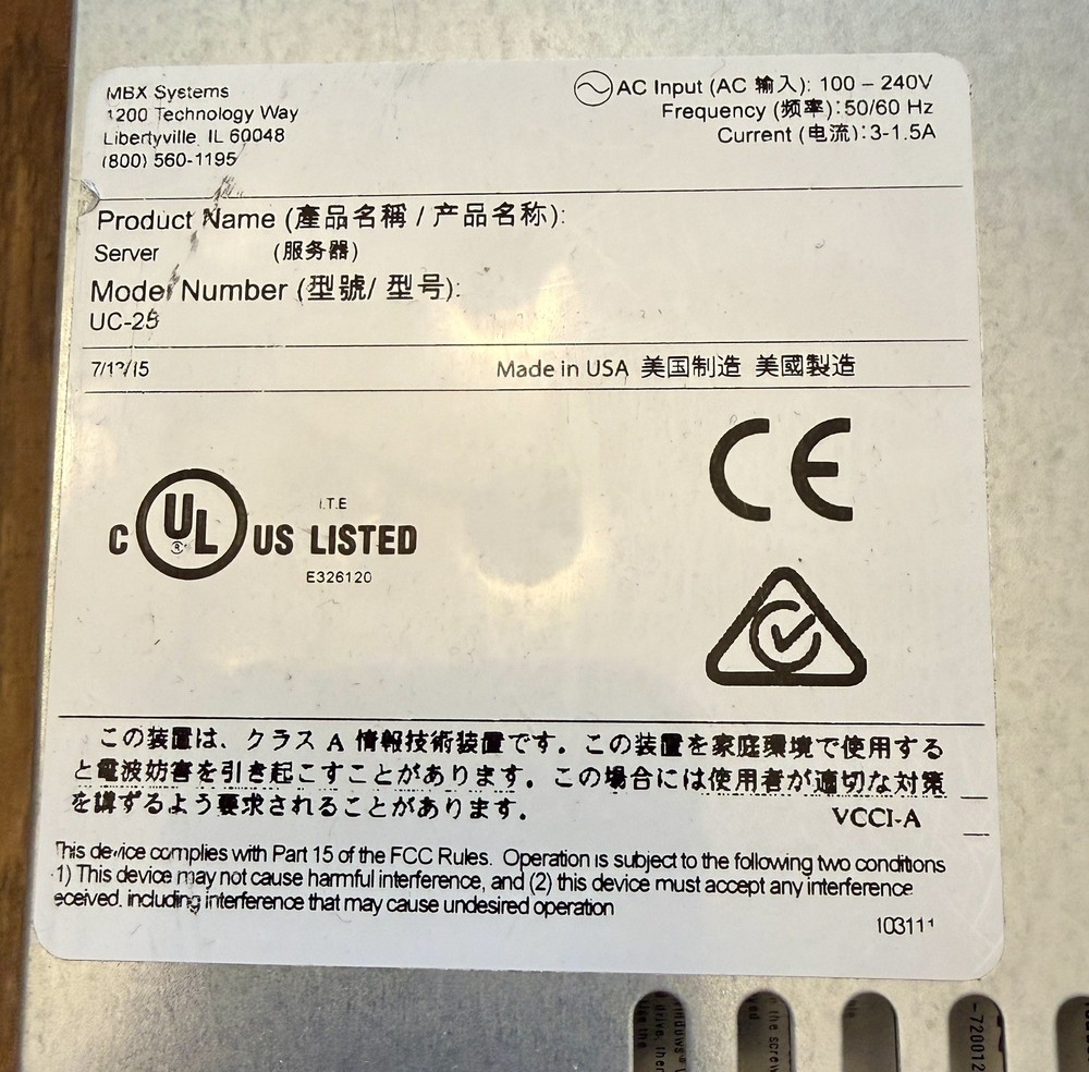 Shoretel UC Server 25 Unified Communications Server UC-25