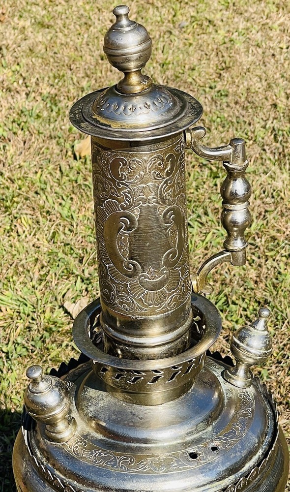 Large Exceptional Moroccan Samovar With Hand Chaised Surface Signed L Z.