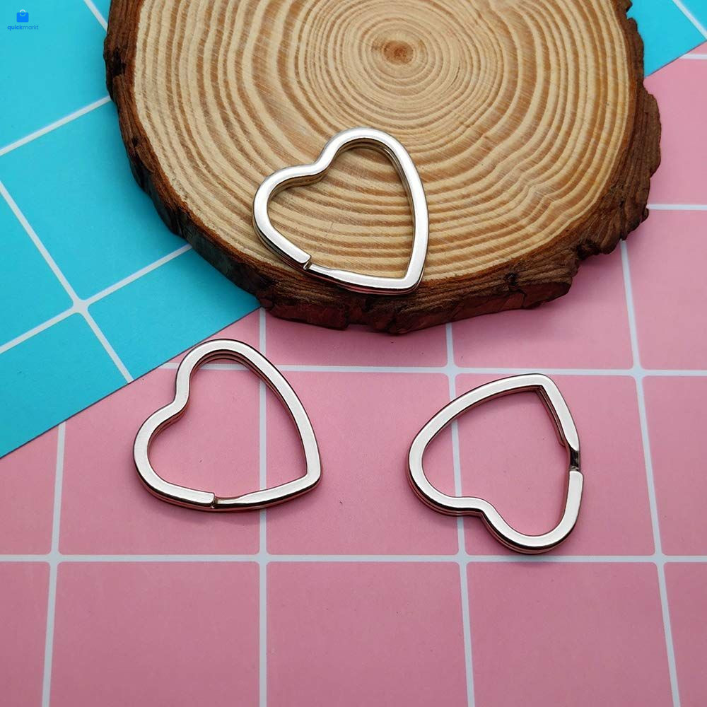 Oubaka 30Pcs Heart Shaped Split Key 30pcs Rings Silver