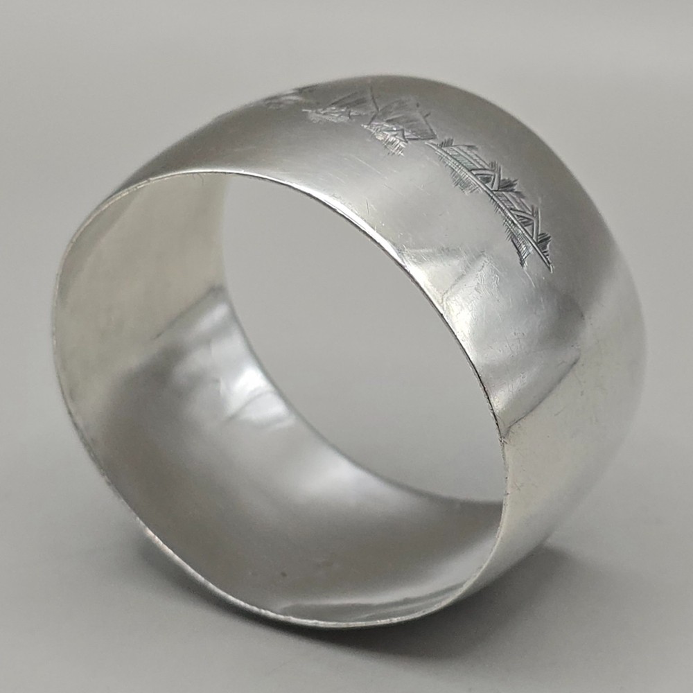 Antique Solid Silver Napkin Ring Engraved Landscape Scene