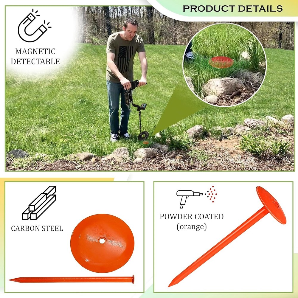 FEBTECH-SepticTank Marker for Property line Markers-2.7"x10" Pack of 20+1 Hammer