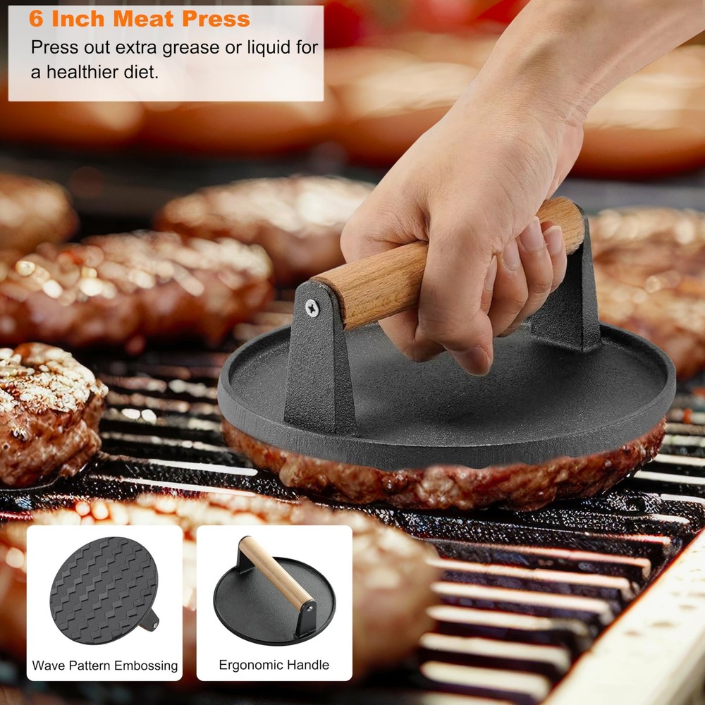 Professional Griddle Accessories Kit Set with Smash Burger Press - Extra Thick