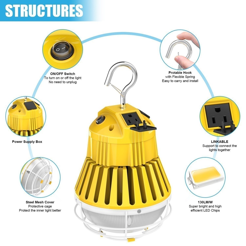 100W LED Temporary Work Light 13000LM Linkable Construction Project Hanging Lamp