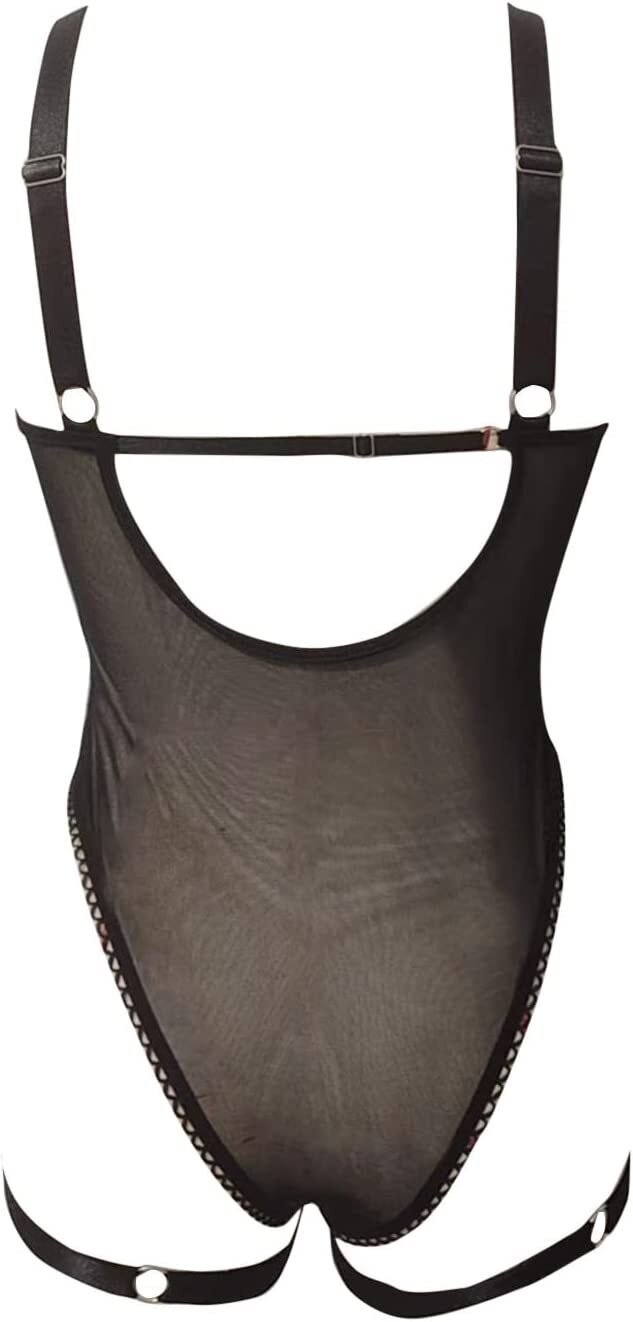 Sexy Lace Cup Body Stocking Lingerie Strappy Bodysuit with Garter Belt Underwear