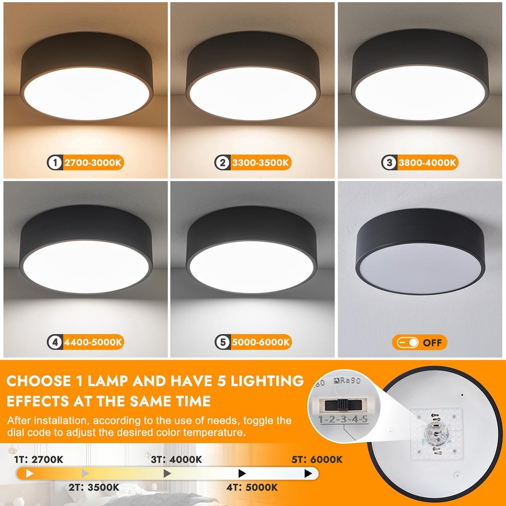 Dimmable Modern Flush Mount Ceiling Light Fixture,Matte Black Round LED Light...