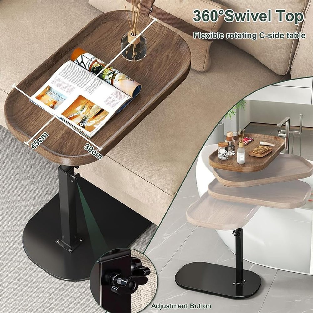 C Shaped Side Table,Adjustable Height C Table End Table for Couch,360°Swive