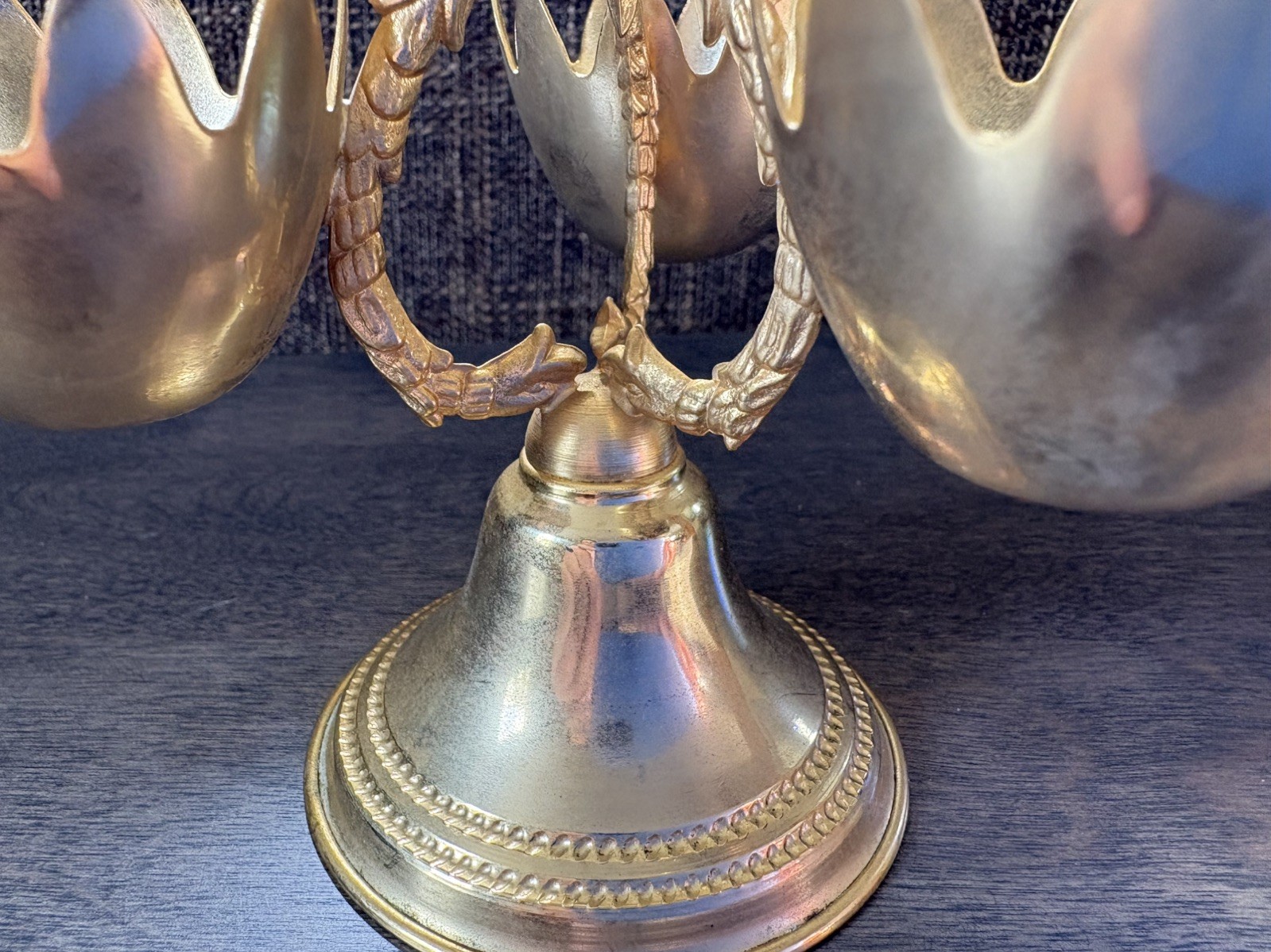 Vintage Italian Brass Egg Cup Holder Display Set with Cherub Figural