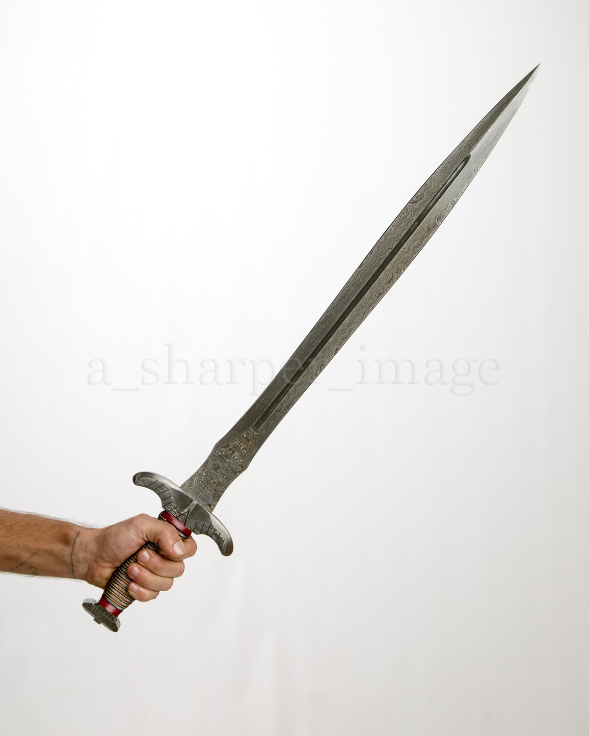 266 Layer Damascus 55 HRC Short Sword 30" Gladius Spatha SHARP + Leather Sheath