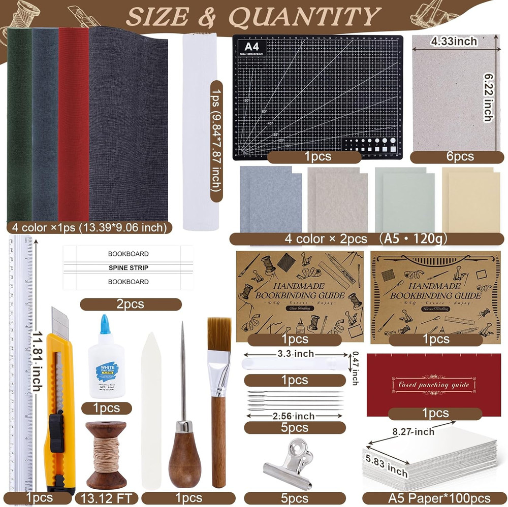145Pcs Book Binding Kits for Beginners, Book Making Kit Bookbinding Supplies wit
