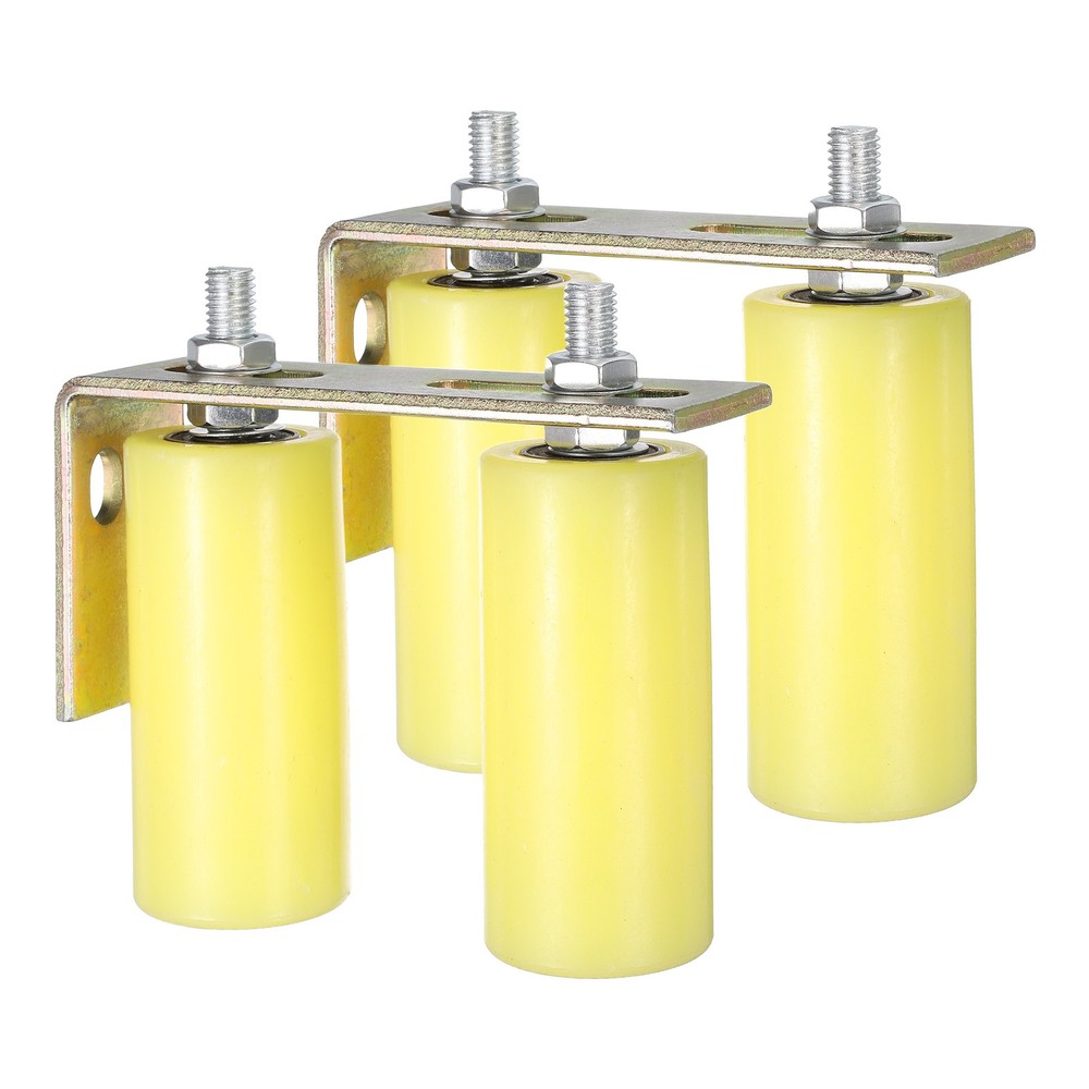 2Set Slide Gate Guide Roller, 5" Nylon Gate Support Rollers with Bracket, Yellow