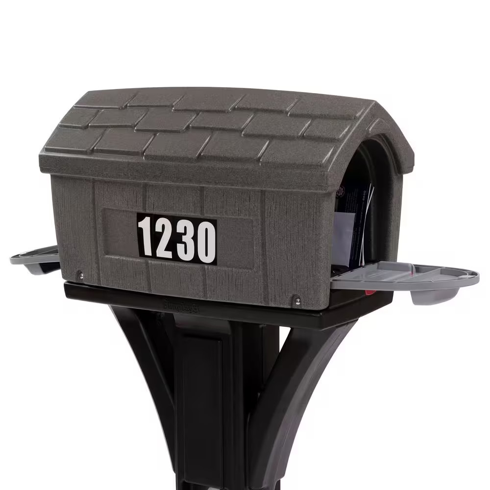 Classic Home Gray Stone / Black Post Mount Mailbox
