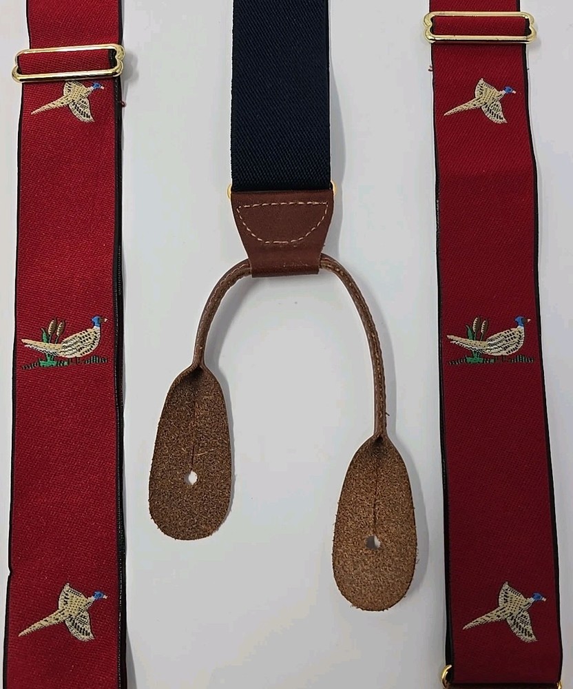 Red Pheasant Men's Adjustable Suspenders Leather Button On