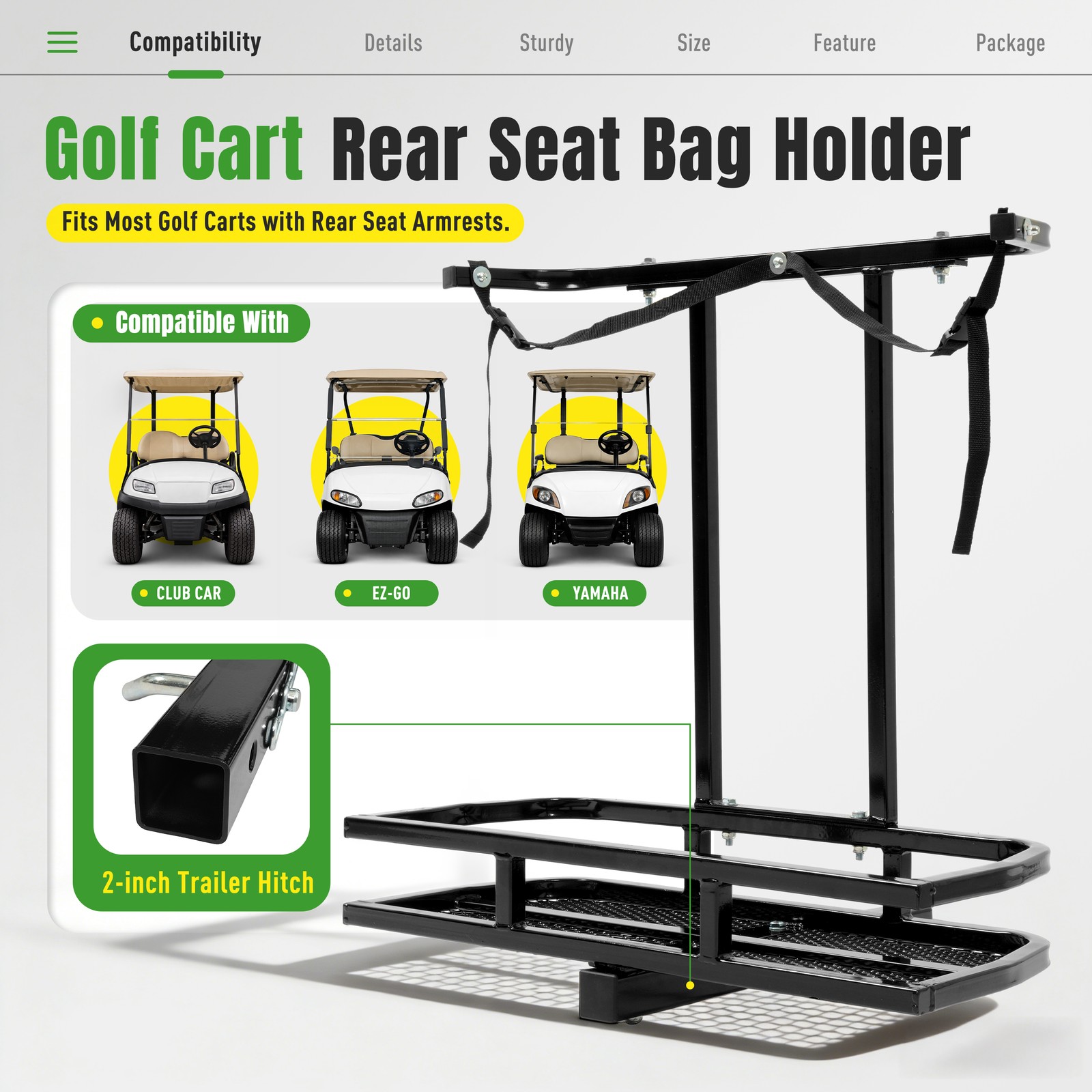 Golf Bag Holder Rear Seat Attachment Rack For Club Car E-Z-Go Yamaha Golf Cart