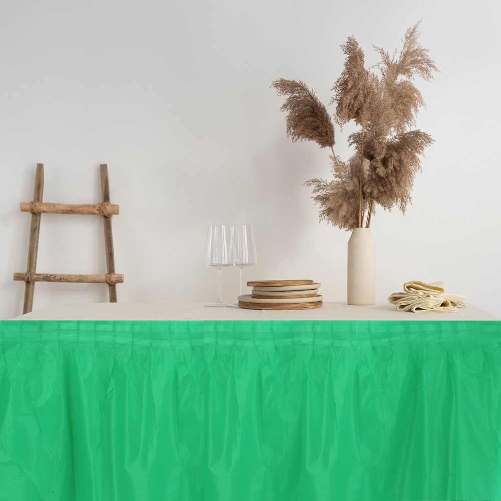 6 Pcs Dark Green Plastic Table Skirts 29 in x 14 ft for Rectangle Table