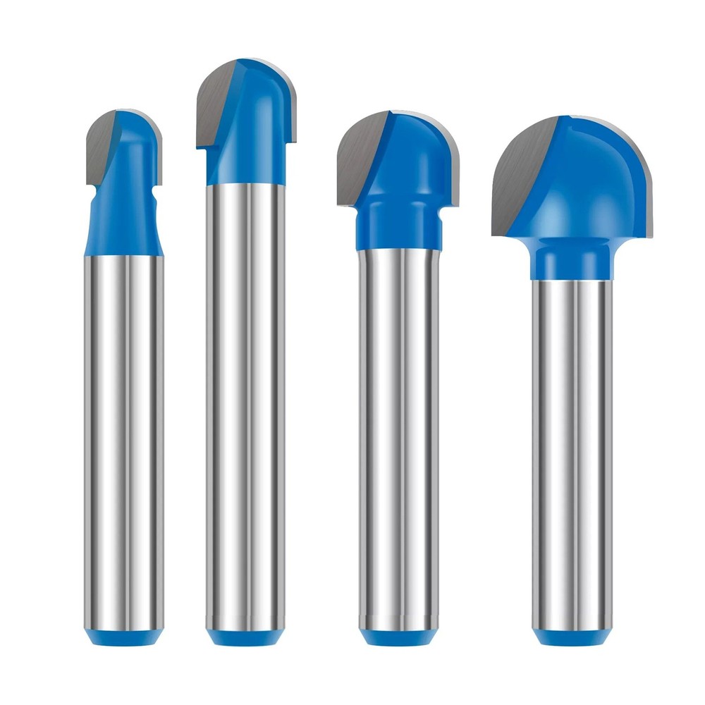 4Pcs/Set 1/4 inch Shank Solid Carbide Round Nose Router Bit Replacement
