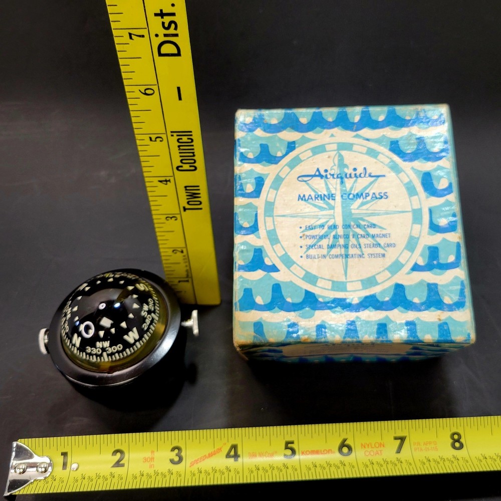 Vintage AIRGUIDE MARINE COMPASS Model 74 Original Box Mounting Hardware