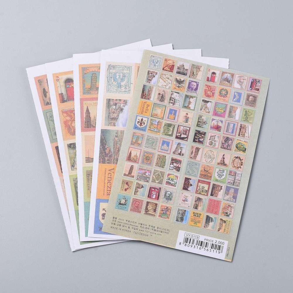 Postage Stamp shape label stickers 5 sheets per pack Very Nice for envelope s50