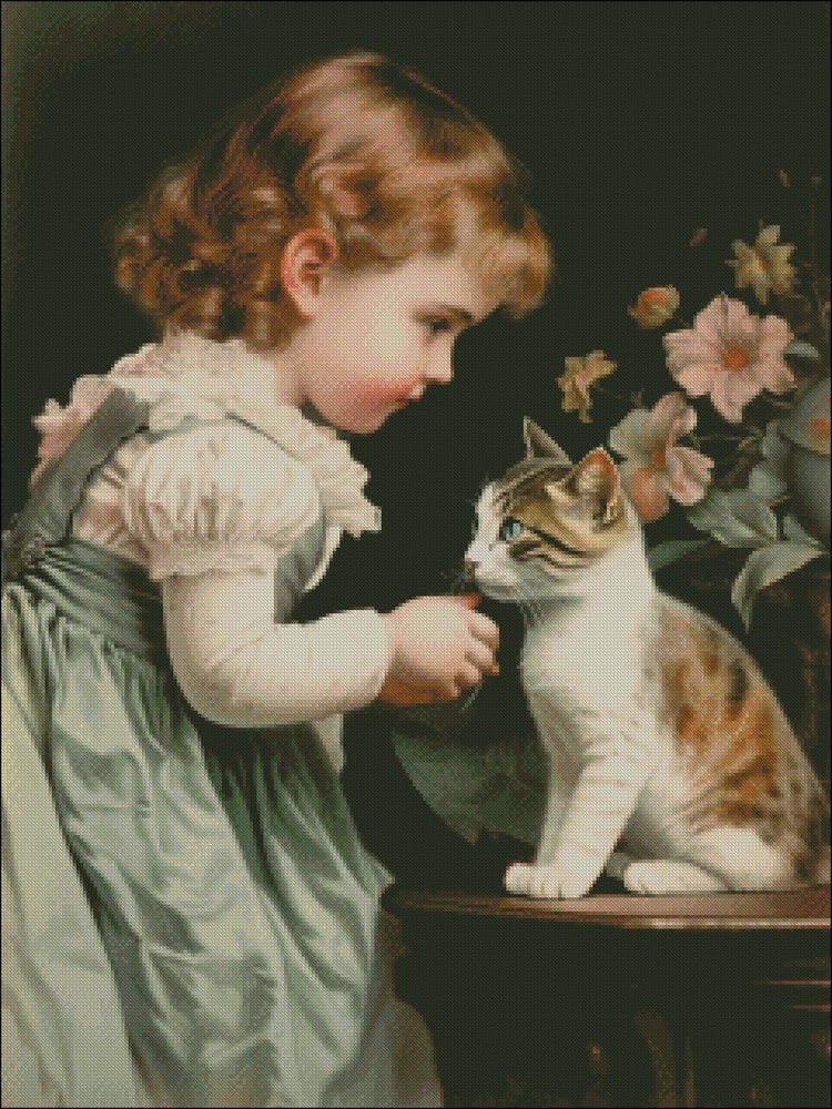 Hello, kitten - Chart Counted Cross Stitch Patterns Needlework DIY DMC Color