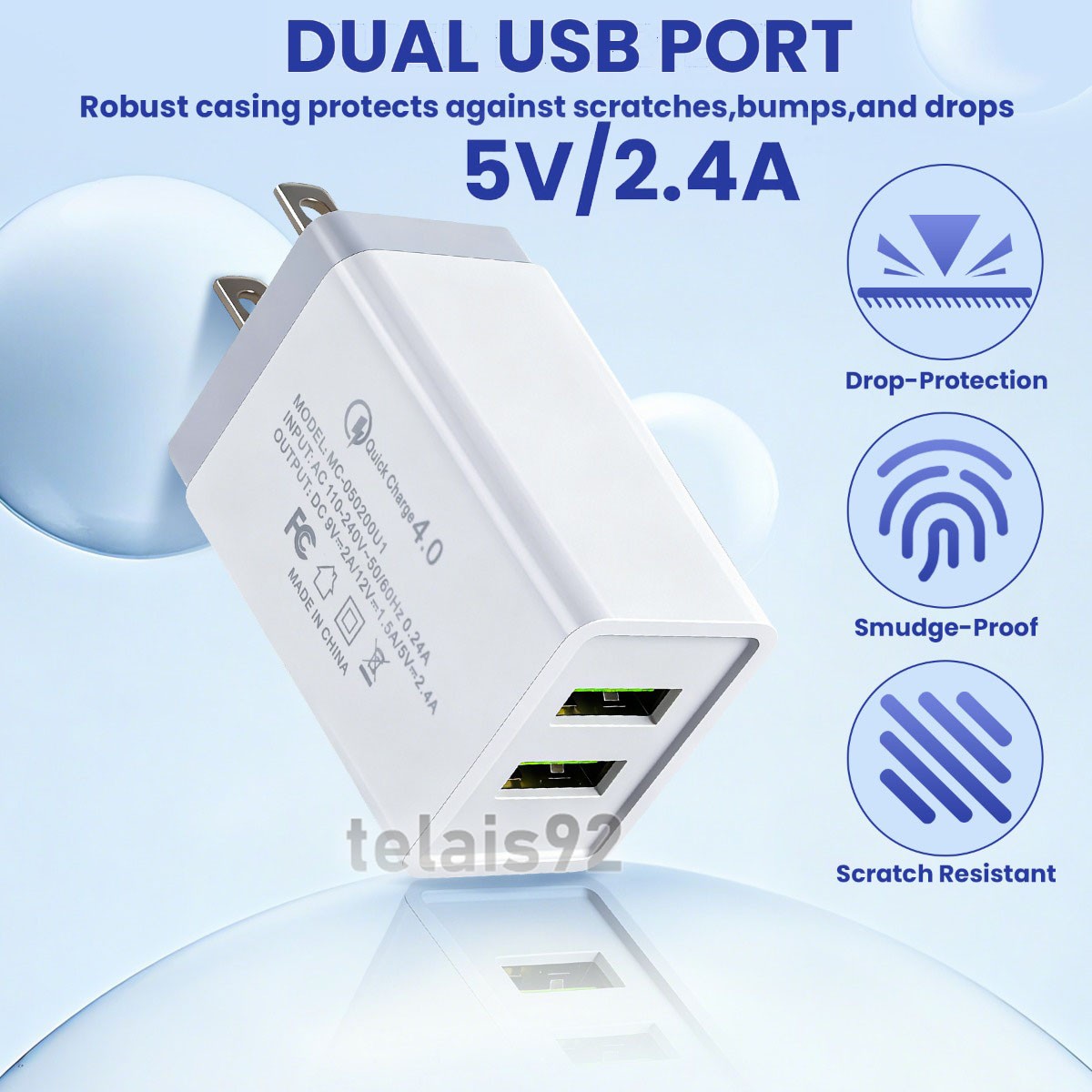 USB Wall Charger Dual Port USB Cube Power Adapter Charger Plug Block ...