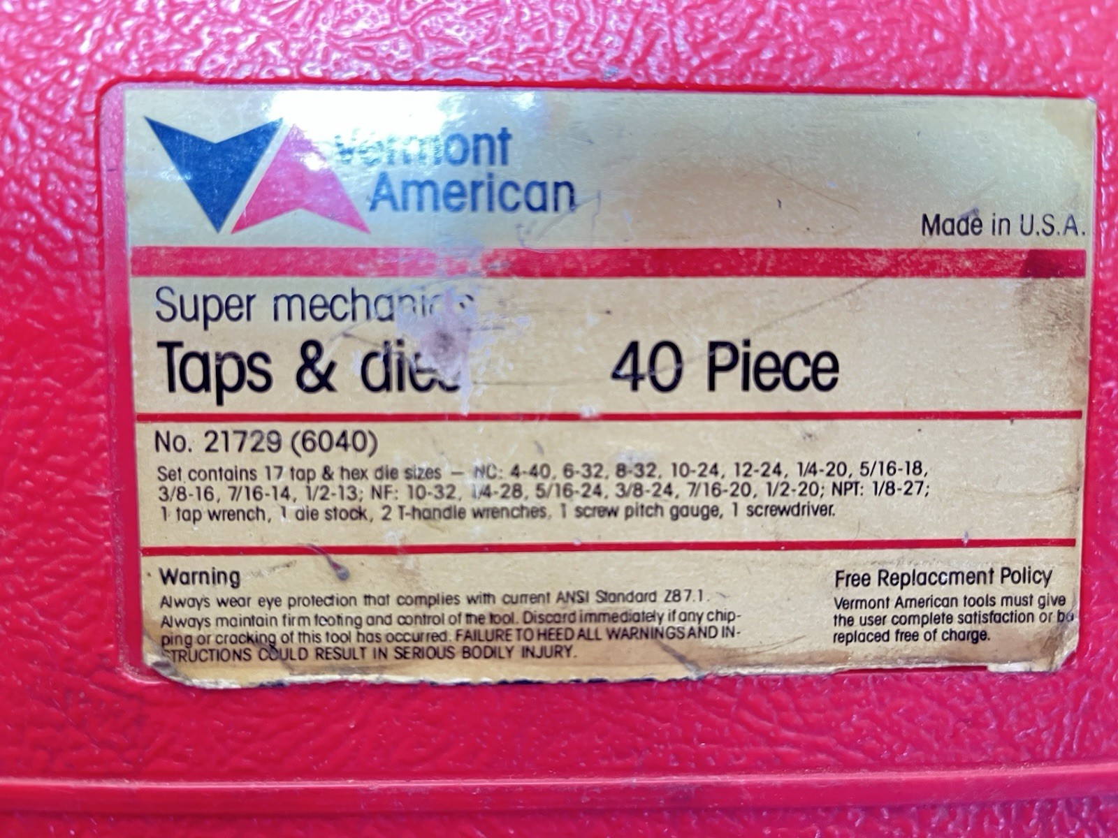 Vermont American SAE Taps And Dies Used Incomplete