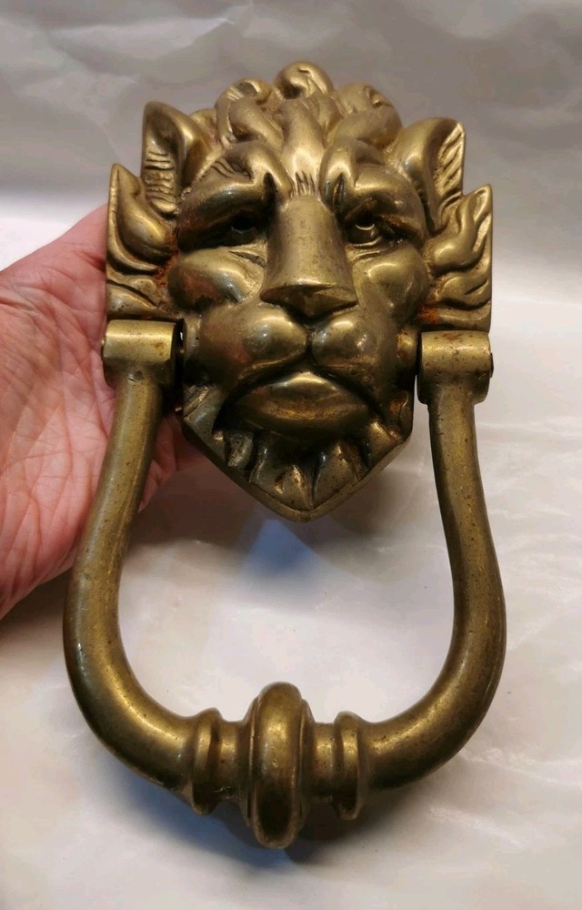 Vintage Solid Brass Lion's Mask / Face Door Knocker