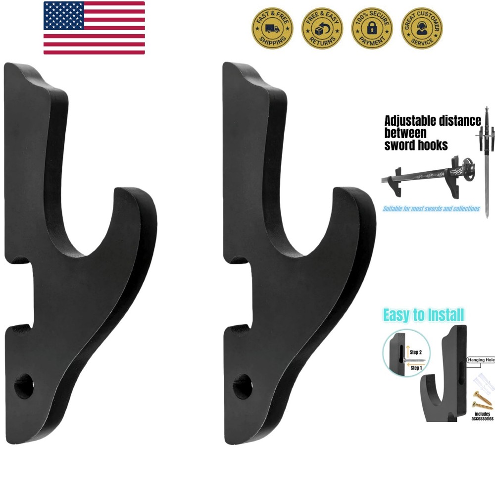 2/Set Sword Hook Wall Mount Samurai Sword Hanger Display Holder Adjustable fo...