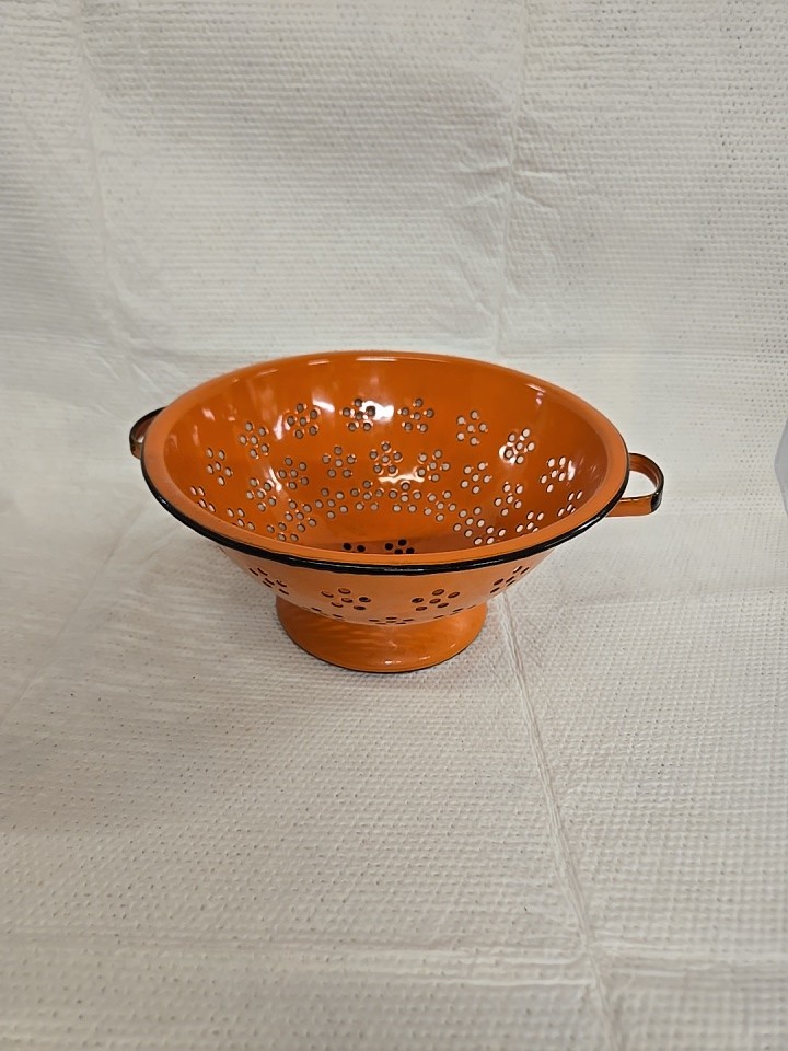 Vintage 1960s Enamelware Orange Colander
