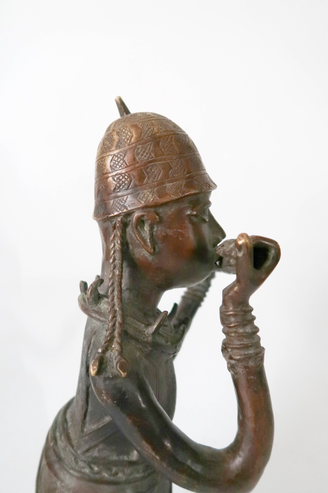 Large 20" BENIN Bronze Flute Player Sculpture Edo Nigeria Art King Oba Messenger