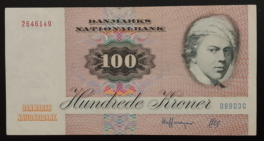 Denmark 100 Kroner 1993 Prefix D. P#51 vf+