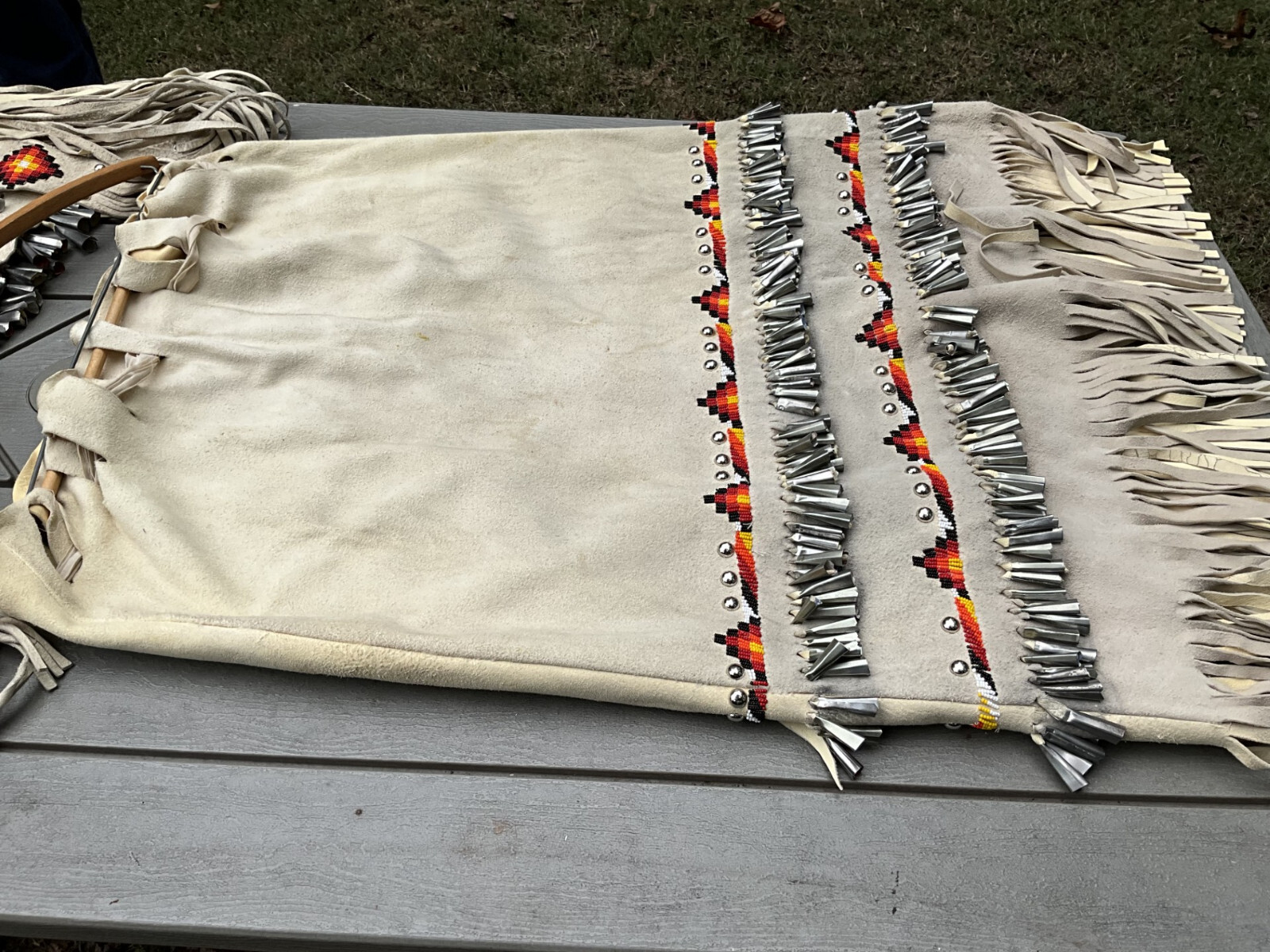 Vintage? Native American Apache Beaded Leather Dress With Tin Cones