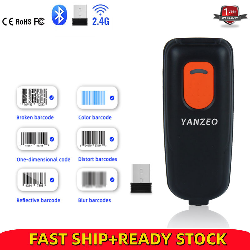 YZ 2.4Ghz Wireless Bluetooth Barcode Scanner USB Cordless 1D Barcode Reader New