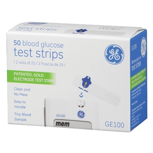 GE100 Blood Glucose Test Strips, Gold Electrode, 50 Count, 05/2025 Bionime New