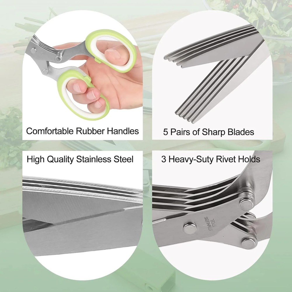 Herb scissors, Multipurpose Cutting Shears with 5 Blade Kitchen Salad Scissors,