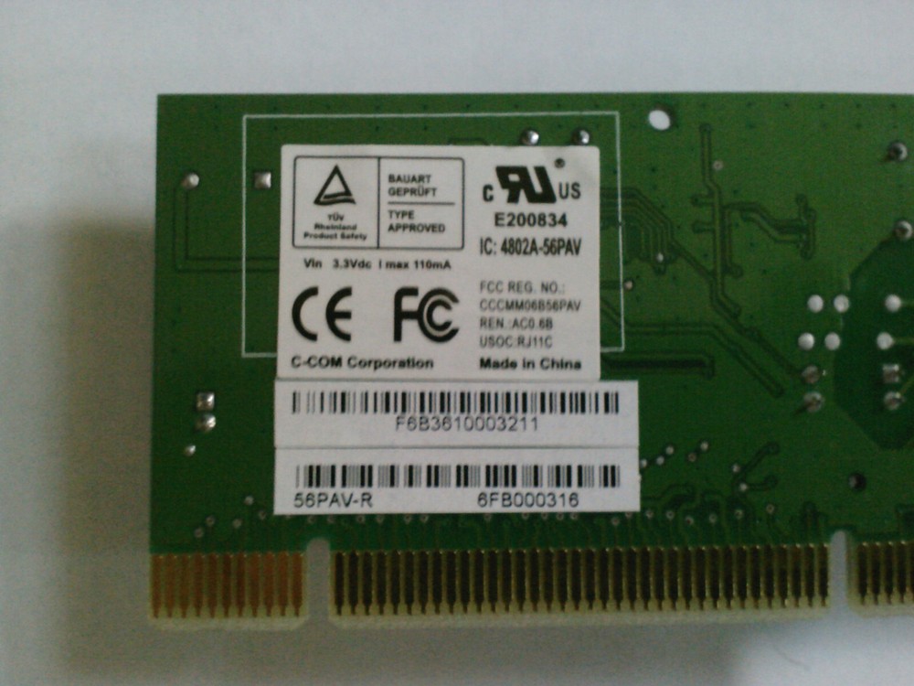 C-Com 56PAV-R Agere Systems PCI Soft Modem TESTED & WORKING