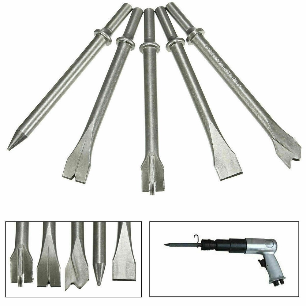 5Pcs 7'' Extra Long Air Hammer Punch Chipping Chisel Bit Set Tool .401" Shank