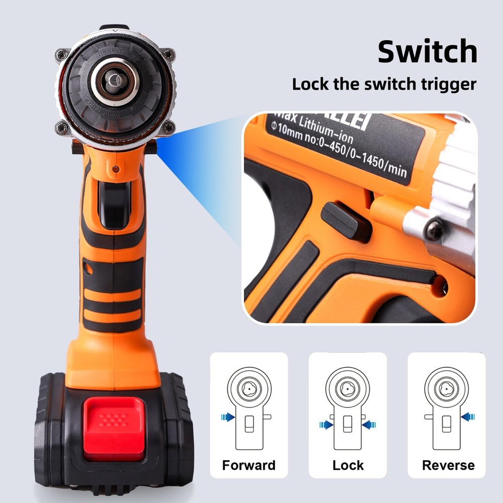 2 Speed Drill Driver Electric Lithium-Ion 1/2 inch Multi-function Cordless Tools