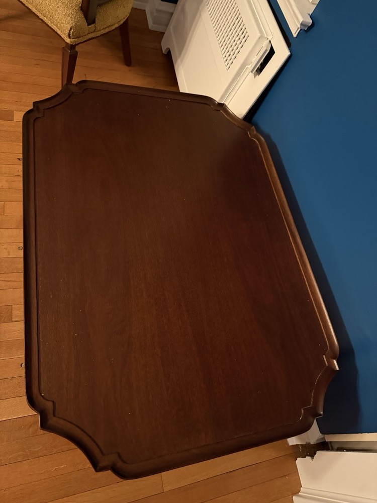 Faux Bamboo Kittinger Tray Top Rectangular Coffee Table With Ebonized Black Legs