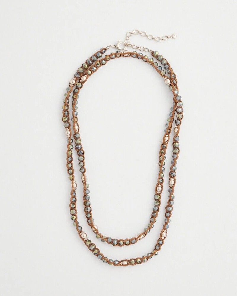 CHICO'S FAUX SUEDE BEADED NECKLACE