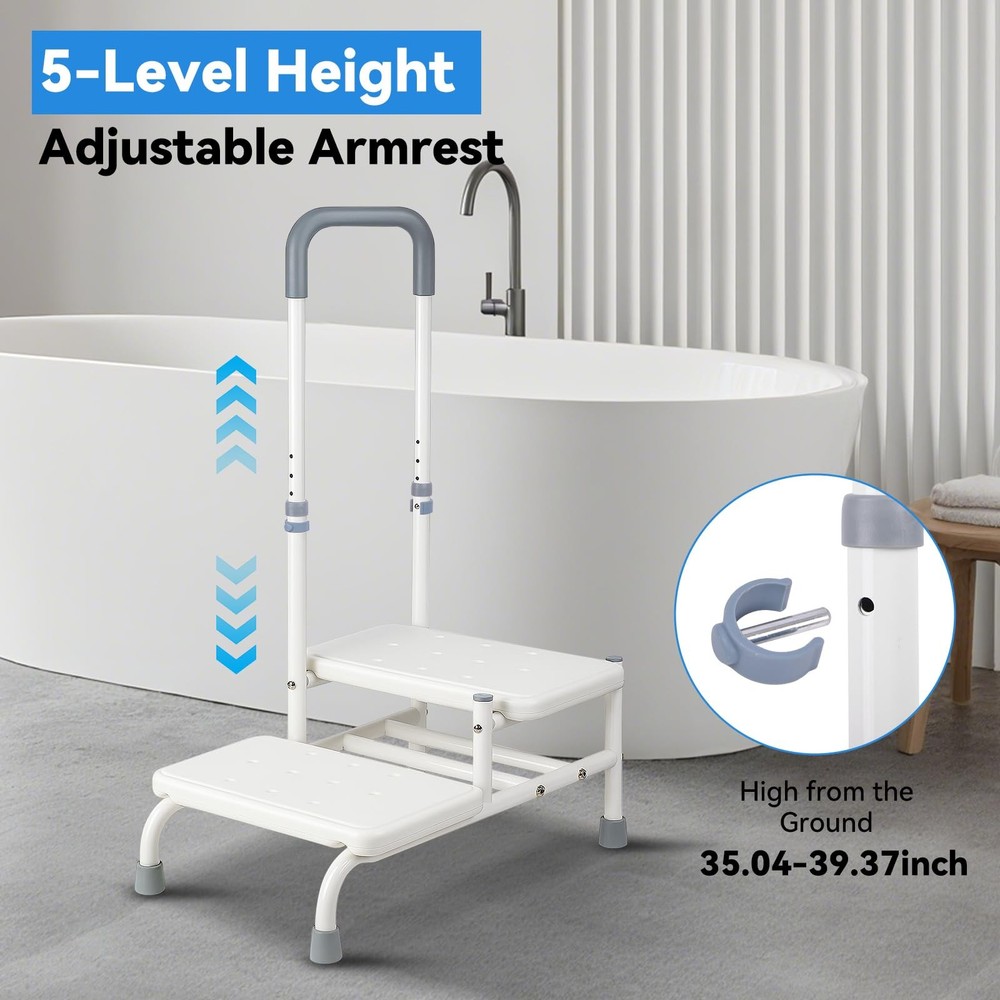 Step Stool with Handle - Heavy Duty Step Stool with Handrail, 5-Level Adjusta...