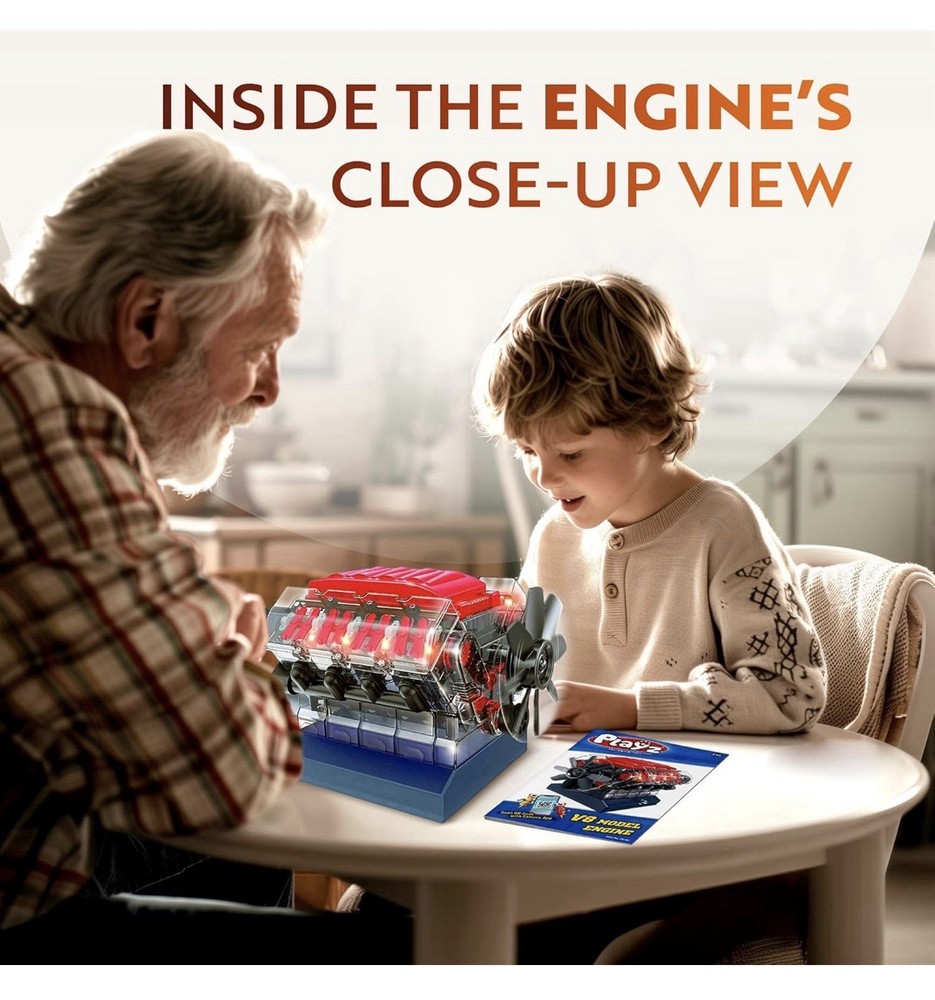 Playz V8 Combustion Engine Model Kit That Runs – 270 Pieces STEM Mini V8 Engine