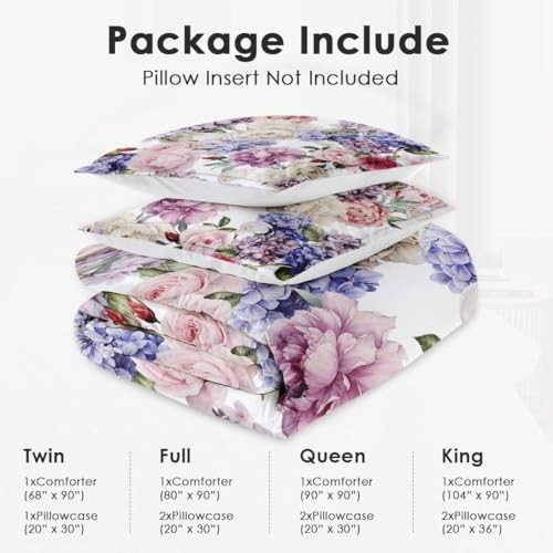 Size Comforter Set with 2 Pillowcases, Hydrangea Flower Painting Full Multi 2