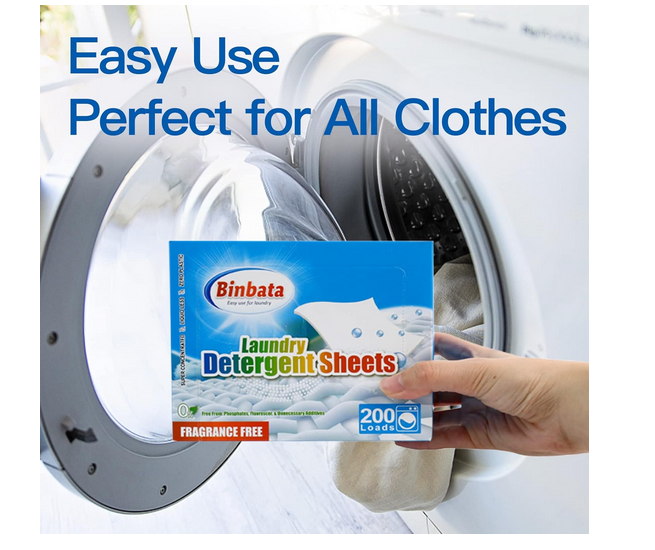 Binbata Laundry Detergent Sheets, 200 Loads Hypoallergenic Eco-Friendly