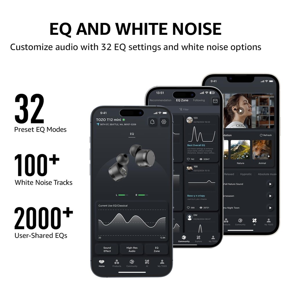 TOZO T12 Wireless Earbuds Bluetooth with LED Display Charger Case | Refurbished