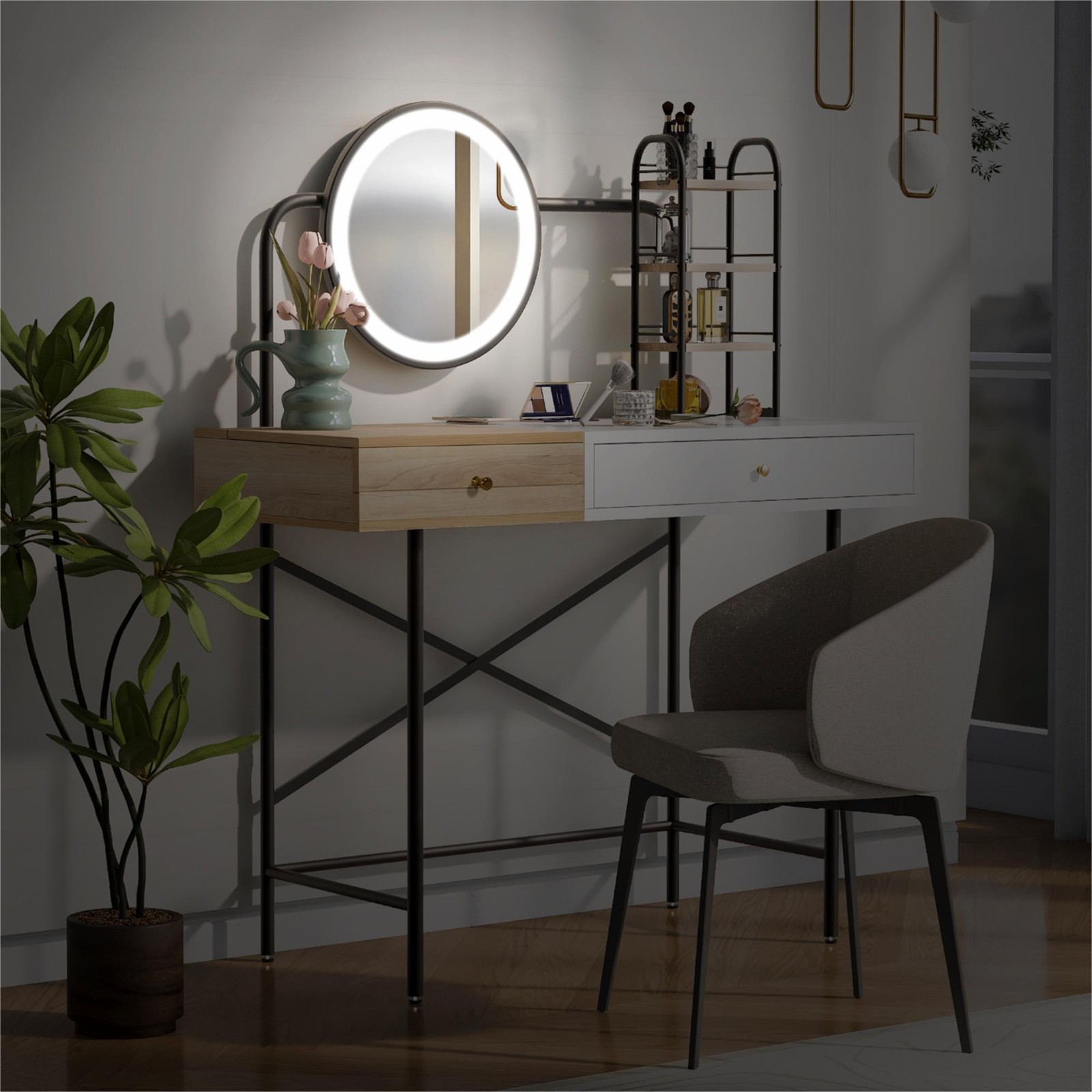 Vinsetto 40" Makeup Vanity Desk with 3-Mode Lighted Mirror, White