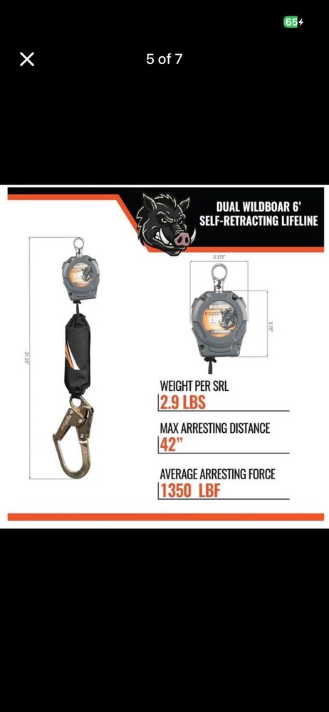 Malta Dynamics WildBoar 6' Self-Retracting Lifeline Fall Protection