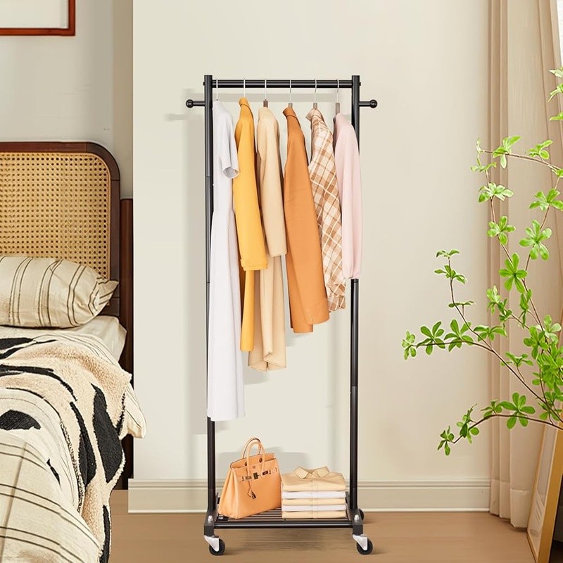 Portable Clothes Rack Rolling Garment Rack Small Spaces Adjustable Storage New